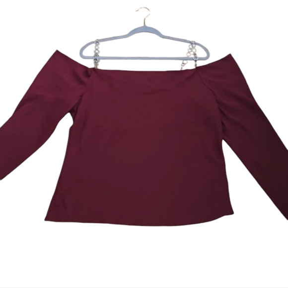 BOLD ELEMENTS BRAND WOMEN'S BURGUNDY LONG SLEEVE OFF THE SHOULDER TOP SIZE LARGE - Picture 1 of 16